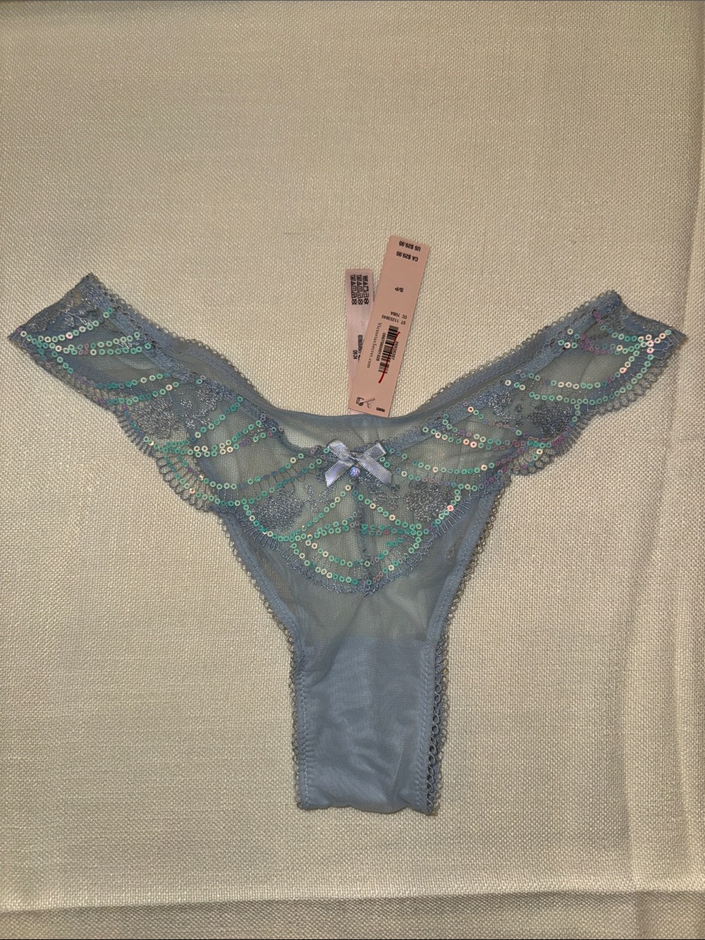 Victoria's Secret Light Blue Sequin Lace Thong